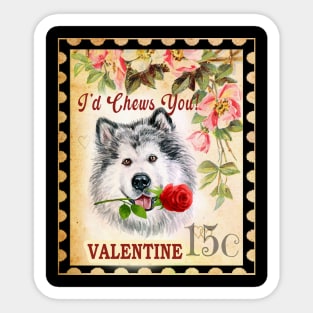 Alaskan Malamute Vintage Valentine Funny Dog With Rose Sticker